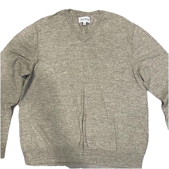 Lucky Brand Sweater Mens XL Neutral V Neck Knit Casual Preppy Lightweight - Picture 1 of 8